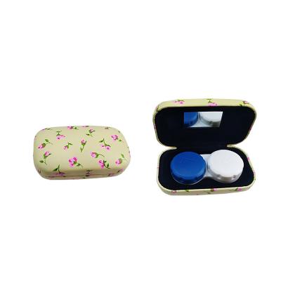 China Cute lens storage case PU printed contact lens case with mirror for sale