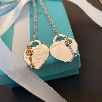 China Punk 925 Sterling Silver Jewelry Heart Pendant tiff style heart shape necklace fashion jewelry key lock pendant for sale