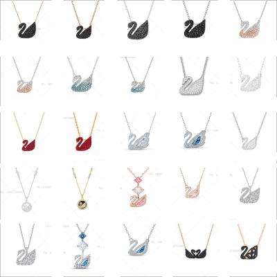 China High Quality Classic Swan Necklace SWA Crystal Zircon Rose Gold Black Jewelry Lady Birthday Gift for sale