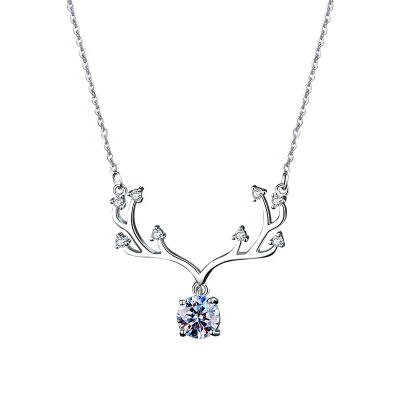 China CLASSIC one carat S925 sterling silver moissanite one carat simulation diamond high quality deer with you necklace clavicle chain jewelry for sale