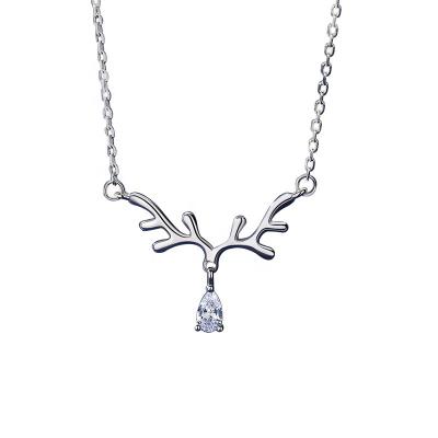 China CLASSIC S925 Sterling Silver High Quality Single Diamond Elk Necklace Female Clavicle Jewelry Christmas Chain Gift for sale