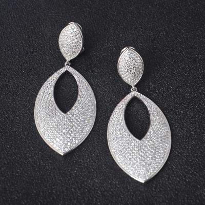 China Zircon Punk Clear Luxurious Party Long AAA Size Earrings 925 Sterling Silver Micro Pave Setting Clip Earrings For Women Party Jewelry for sale