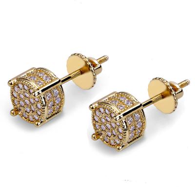 China Real 18K Real 18K Gold Plating Brass/Copper OB Clear CZ Mens Jewelry Stud Earrings AAA Stud Earrings For Men for sale