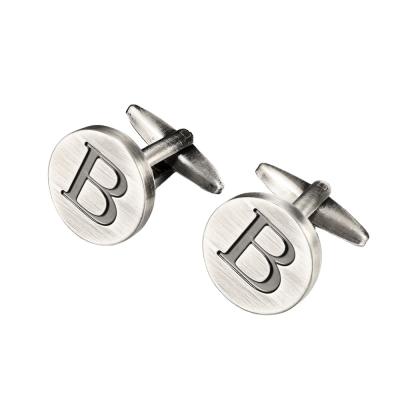 China Custom Metal Delivery/In Silver Plated Personalized Cufflink Fast Running Funny Logo Round Silver Alphabet Blank Cufflinks With Logo for sale