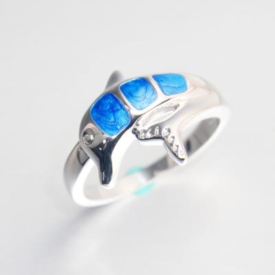 China BOHEMIA Wholesale Price Enamel SeaLife Jewelry Small Quantity Stock Blue Dolphin Jewelry Rings For Women for sale