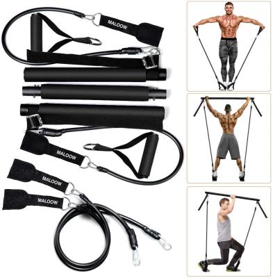 China Adjustable 3-Section Yoga Pilates Exercise Bar Kit with 6pcs Resistance Band for Home Gym Workout Portable Yoga Pilates Stick Kit for sale