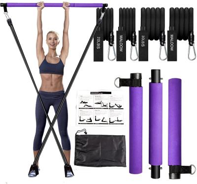 China Yoga Pilates 3-Section Exercise Bar Kit with 6pcs Resistance Band for Home Gym Workout Portable Yoga Pilates Stick for sale