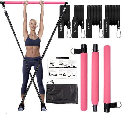 China Portable 3-Section Yoga Exercise Fitness Yoga Pilates Bar Kit with 6pcs Resistance Band for Home Gym Workout Portable Stick for sale