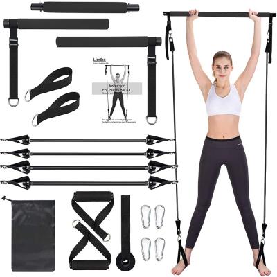 China Yoga Exercise 3-Section Sport Pilates Bar Kit with 6pcs Resistance Band and Foot Strap for Home Gym Workout Portable Yoga Pilates Stick for sale