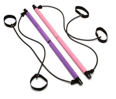 China Multifunctional rubber fitness stick portable tube.steel yoga exercise Pilate stick with resistance band foot loop for sale