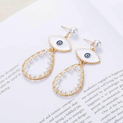 China Nickel Free European Fashion Lead Free Devil Eye Drop Pearl Water Drop Earring Oil Drip Evil Eyes For Earrings for sale