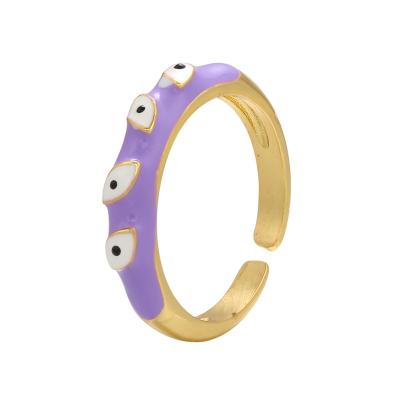 China Fashion Cute Lead Free Nickel Free Real Gold Plated Candy Color Oil Drip Eyes Ring Open Ring Colorful Enamel Evil Eyes for sale