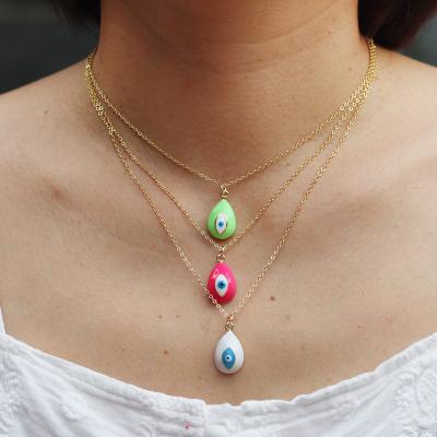 China Nickel Free Lead Free Funky Gold Plated Devil Eyes Necklace Neon Color Oil Drop Evil Eyes Choker Necklace Pendant for sale