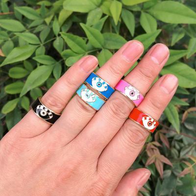 China Lead Free Nickel Amazon Free Best Selling Pink Blue Enamel Color Oil Drop Devil Evil Eye Rings Multi Open Eye Rings for sale