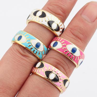 China Fancy Oil Drop Devil Eyes Rings Multi Color Lead Free Classy Blue Pink Enamel Fancy Nickel Turkish Eyes Open Rings For Women for sale