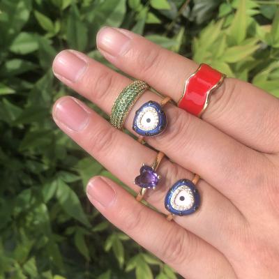 China Lead Free Nickel Free Trendy Chic 18k Gold Plated Crystal Turkish Eyes Knuckle Rings Stacking Blue Zirconia Evil Eye Rings for sale