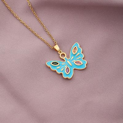 China FASHIONABLE Vintage Titanium Oil Drip Butterfly Necklace Stainless Steel Enamel Butterfly Charm Steel Necklace for sale