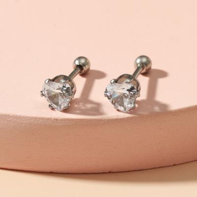 China Simple Design Lead Free Nickel Free Silver Plated Heart Shape Stainless Steel Diamond Heart Stud Earrings CZ Zircon Earrings for sale