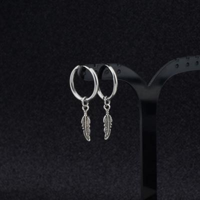 China Nickel Free Best Free Selling Silver Plated BTS Grow Leaves Girls Stainless Steel Plume Huggie Earrings For Drop Earring Army for sale