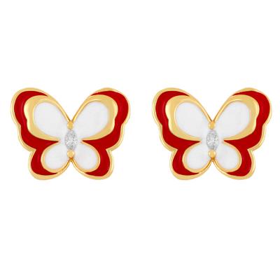 China Lead Free Nickel Free Style CZ Retro Enamel Butterfly Stud Earrings Crystal Zirconia Oil Drop Insect Butterfly Stud Earrings for sale