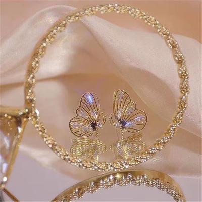 China High-end Exquisite Cavity Crystal Wings Zircon Butterfly Earrings Needle Environmental Friendly Temperament S925 Silver Jewelry for sale