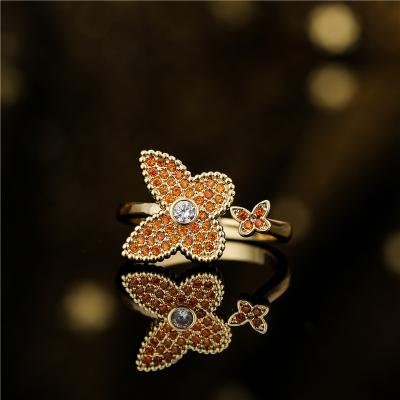 China Lead Free Nickel Free Three Colors Zircon Rhinestone Butterfly European Popular Rings Full Cubic Open Ring 18K Gold Butterfly Rings for sale