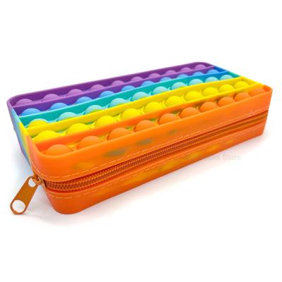 China School Pen Bags Colorful Silicone School Tools Toy Sensory Stress Reliever Storage Push Bubble Case Pen Bags Pop It Pencil School for sale