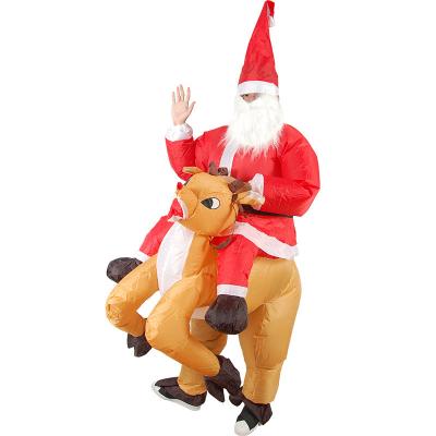 China Outdoor Hot Sale Santa Claus Rides For Christmas Inflatable Inflatable Ride Santa With Deer Play for sale