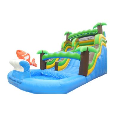 China Water Proof Backyard/Garden Palm Bouncer Commercial Jumping Inflatable Water Slide and Big Fish With Pool for sale