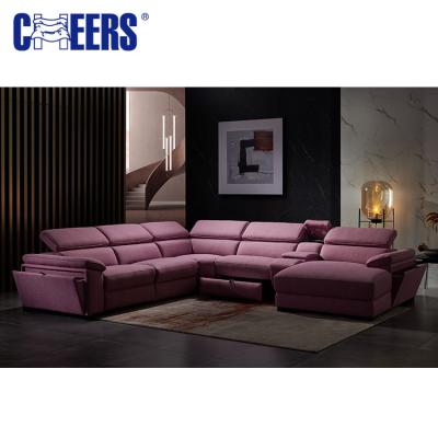 China (Size)MANWAH Adjustable ENCOURAGE New Product Fancy Style Corner Pink Colors Reclining Fabric Sectional Sofa for sale
