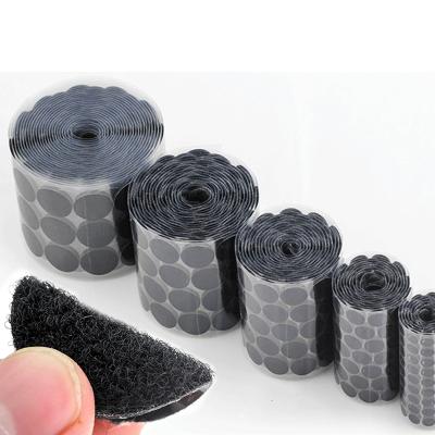 China Viable Hot Selling Black Self Adhesive Round Hook and Loop Dots 15mm/20mm/25mm Circle Coins Hook and Velcro Dots for sale