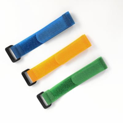 China Custom Nylon Logo Printed Colorful Reusable Battery Soft Hook And Loop Strap Cable Ties With Plastic Buckle for sale