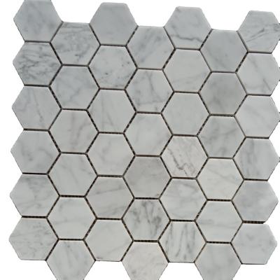 China Size Natural Marble Irregular Design Parquet Mosaic Slab Stone Splash Wall Waterjet Back Marble For Kitchen for sale