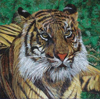 China Flooring Decorative Slab Glass Mosaic Painting Wall Tiger Mosaic China Mural for sale