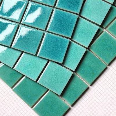 China Wholesale Flooring Porcelain Ice Crack Mosaic Slab Ceramic Mosaic Pool Tiles 300x300 Glazed Aqua Blue Key Sale Choice Kitchen for sale