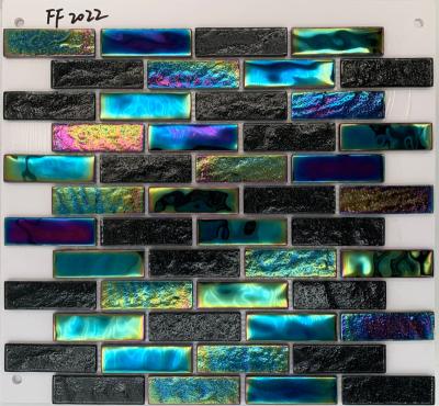 China Iridescent Outdoor Glossy Parquet Black Swimming Pool Slab Glass Mosaic for sale