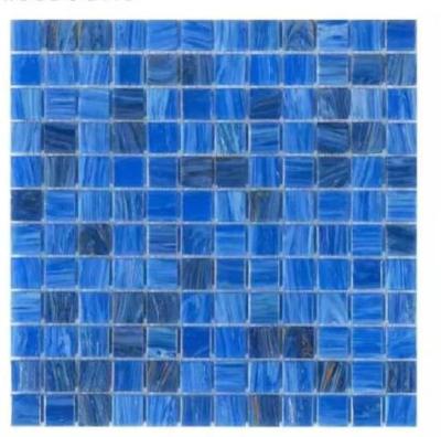 China Cheap gold line swimming pool blue square glass mosaic parquet slab for sale