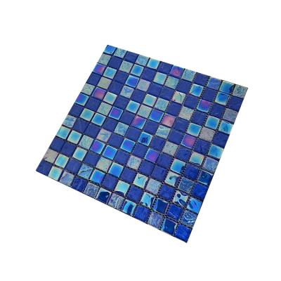 China Iridescent/Rainbow Color OEM/ODM 6mm Acceptable Square Swimming Pool Blue Iridescent Mosaics Tiles For Hotel Bathroom for sale