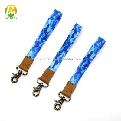 China Promotional Blue Camouflage Wristband Gifts Hand Key Chain Strap, Leather Wrist Lanyard for Cameras and USB for sale