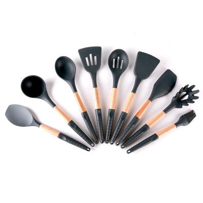 China Minimalism Sustainable Design 9 Pieces Food Grade Silicone Utensils Wooden Handle Kitchen Utensil for sale