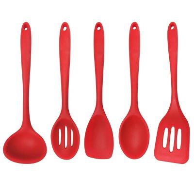 China Brand New One Piece Design Red Silicone 5pieces Spoon Set Kitchen Utensil Sustainable For Cooking for sale