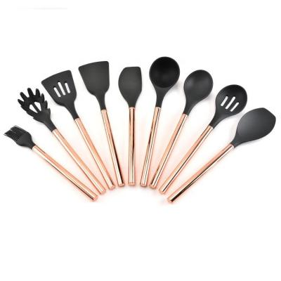 China Sustainable 9 Pieces Silicone Cooking Utensils Set Stainless Steel-Copper Handle Mounted Gold Cooking Utensils for sale