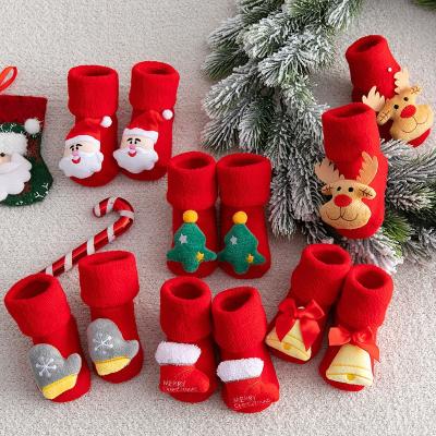 China Breathable Thick Terry Dolls Floor Non Slip Toddler With Handles Baby Winter Booties Baby Christmas Sock Baby Socks for sale