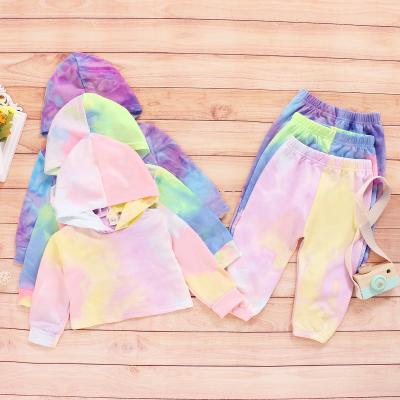 China Cute and fashion new winter tie dyed autumn cotton sleeve sweater little girls fashion long pajamas sets children clothes sets baby clothes for sale