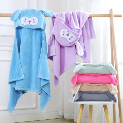 China Factory Price Baby Fleece Bathrobe Cartoon Kids Animal Poncho Hypoallergenic Super Soft Coral Absorbent Hooded Bath Towels for sale