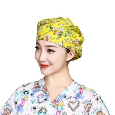 China Casual Adjustable Heartbeat Buffy Hats Print Surgery Practice Cap Hat Nurse Doctor Uniform Women Long Hair Satin Striped Hat for sale