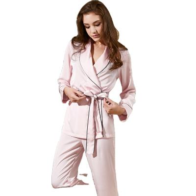 China 168022 2021 QUICK-DRY spring and style customized European and American ladies' two-piece suit summer silk long-sleeved pajamas. for sale