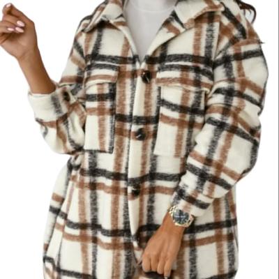 China ST209856 Viable Women's Winter Lapel Jacket Woolen Coat Long Casual Plaid Cardigan Coat for sale