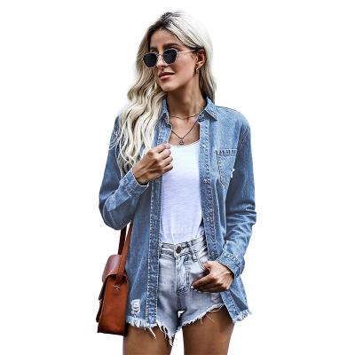 China Fall Winter Women's Solid Color Long Sleeve QUICK DRY Custom Denim Jacket New Ripped Ladies Jacket for sale