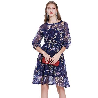 China 2021 European Women's Chiffon Floral Anti-Static Retro Forest Style French and American Soft Casual Dress Summers. for sale